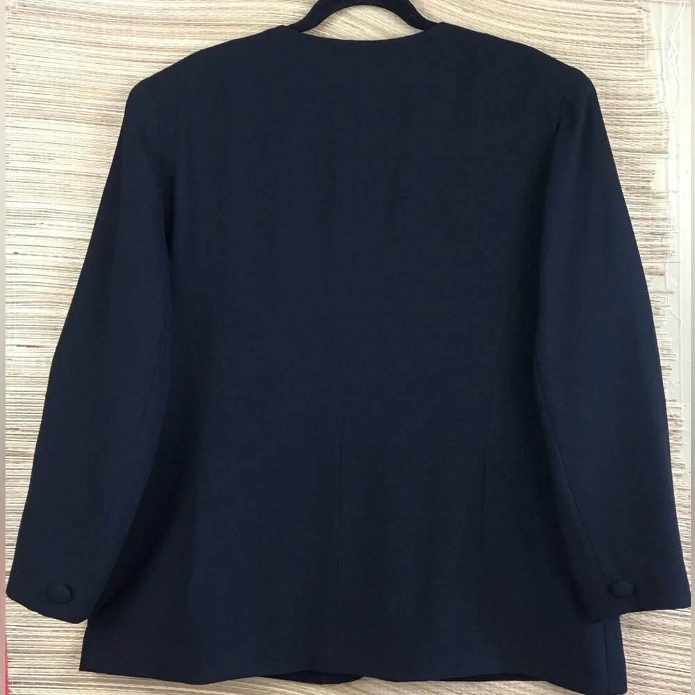 Vintage 1990s Christian Dior Jacket Black Crepe Tailored In USA Collarless Sz 16